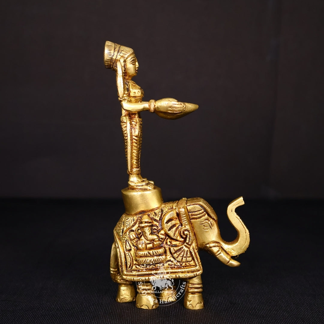 6" Inch Brass Elephant Paavai Vilakku