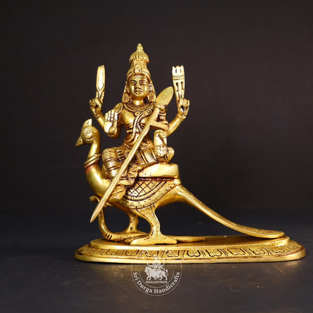 7" Inch Brass Peacock Murugar Idol