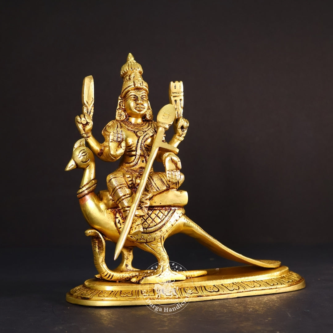 7" Inch Brass Peacock Murugar Idol