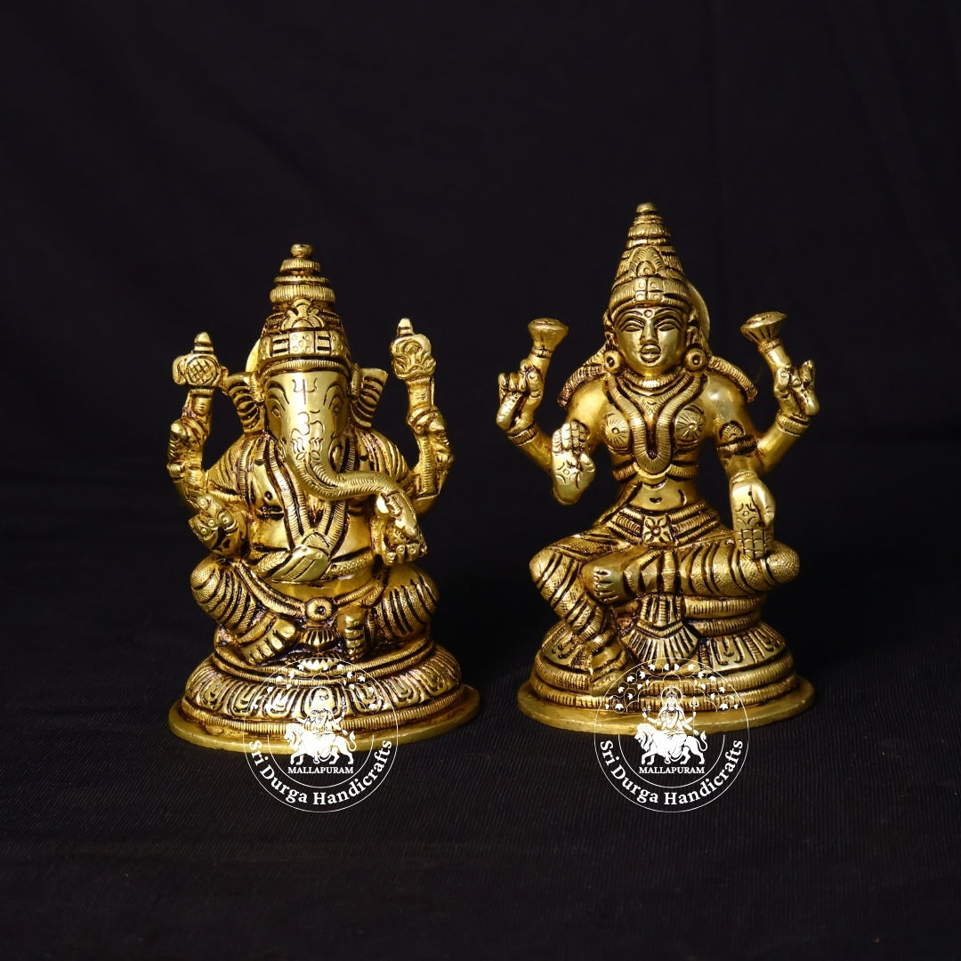 5" Inch Brass New Ganesh & New Lakshmi Idol Set