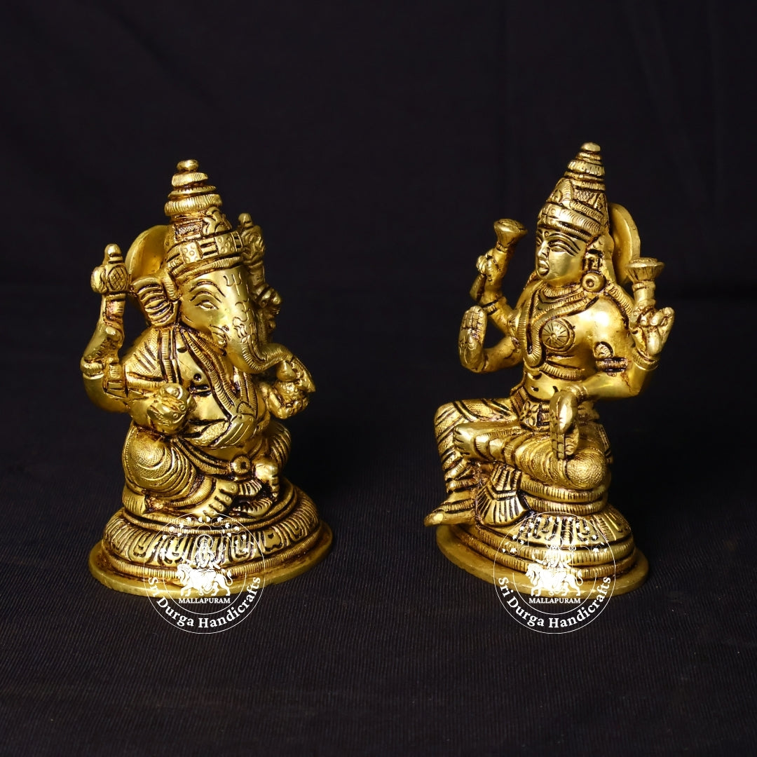 5" Inch Brass New Ganesh & New Lakshmi Idol Set