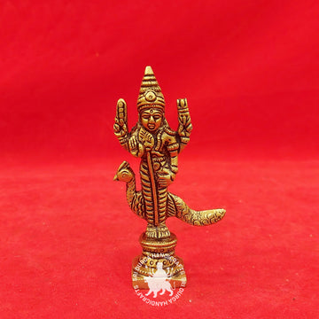 Lord Murugan 4 inch Miniature Brass Idol