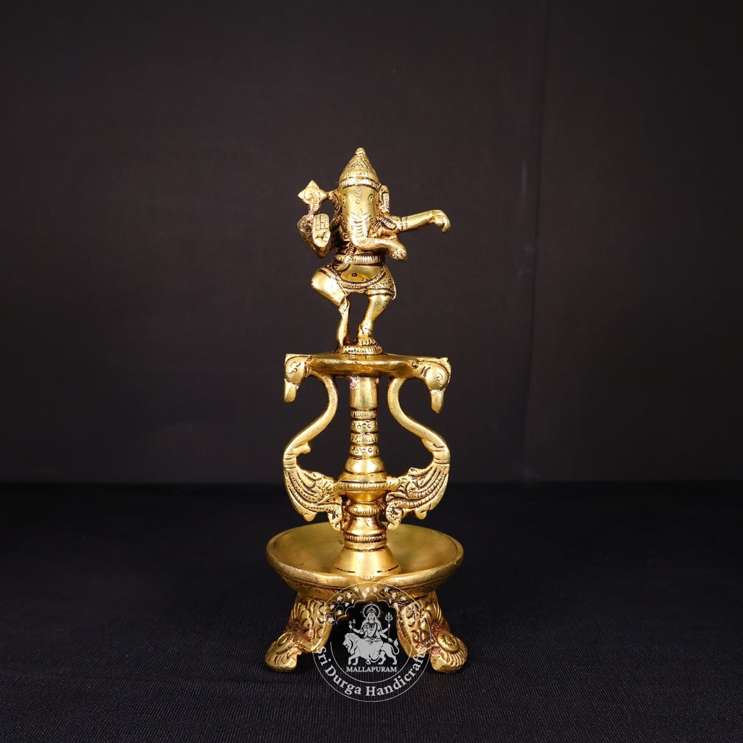 8" Inch Brass Dancing Ganesh Deep