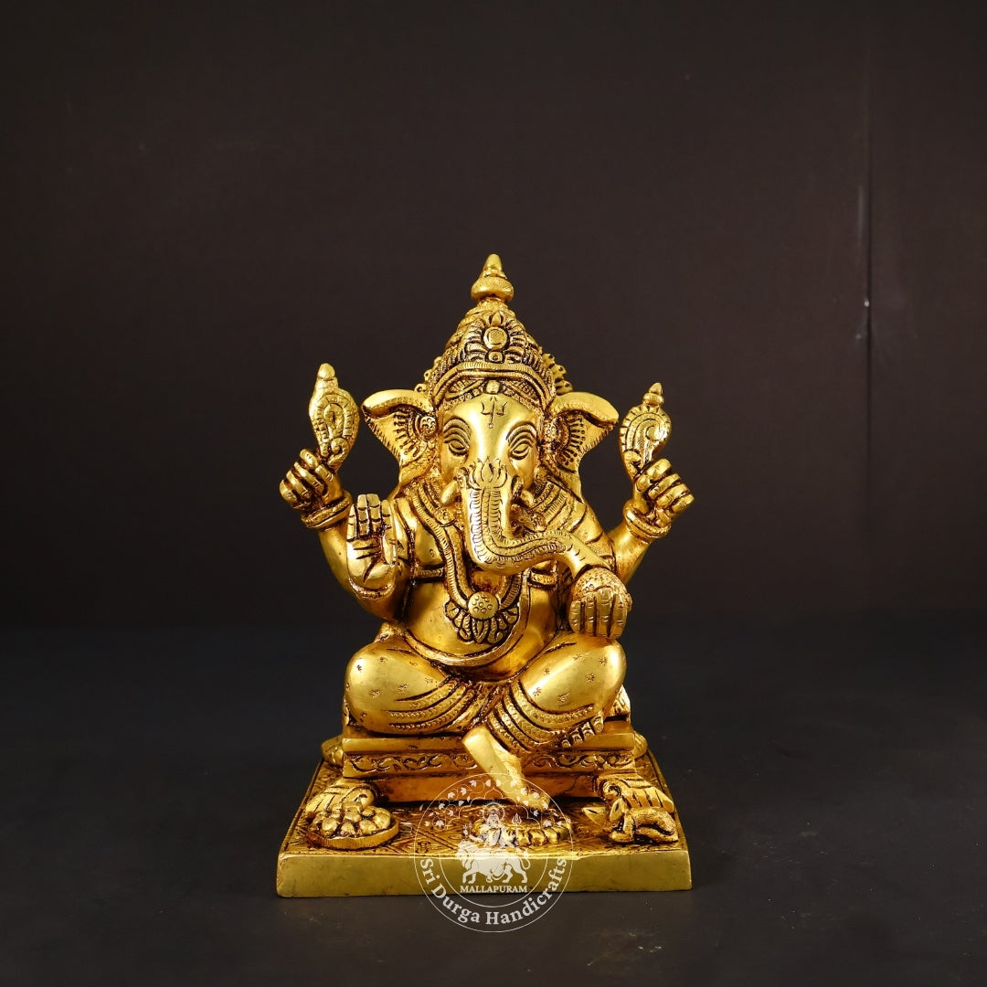 8" Inch Brass Double Choki Ganesh Idol