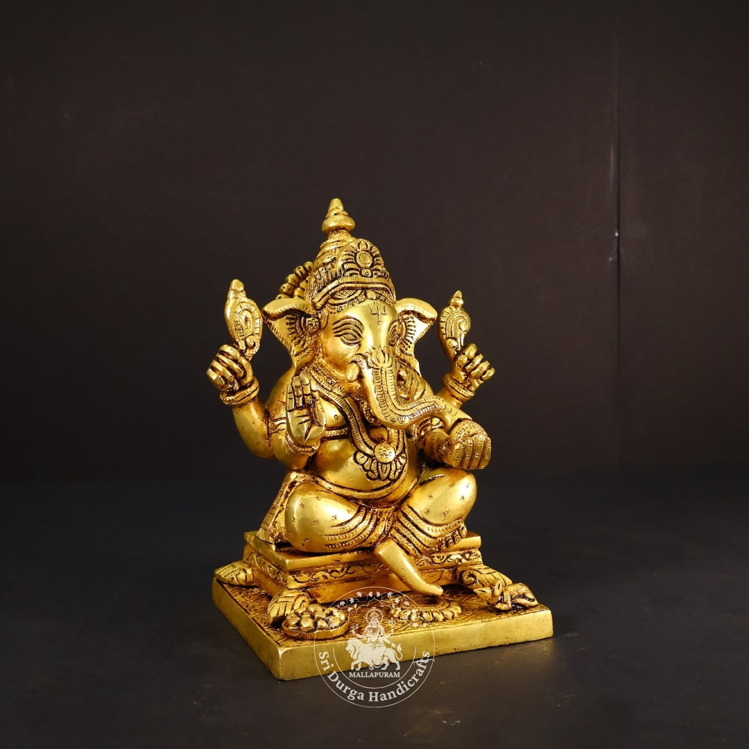 8" Inch Brass Double Choki Ganesh Idol