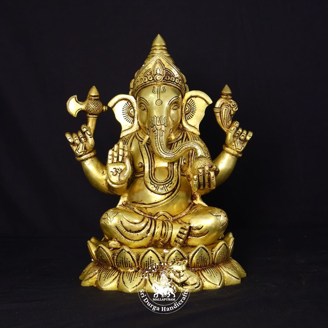 11" Inch Brass Kamal Ganesh Idol