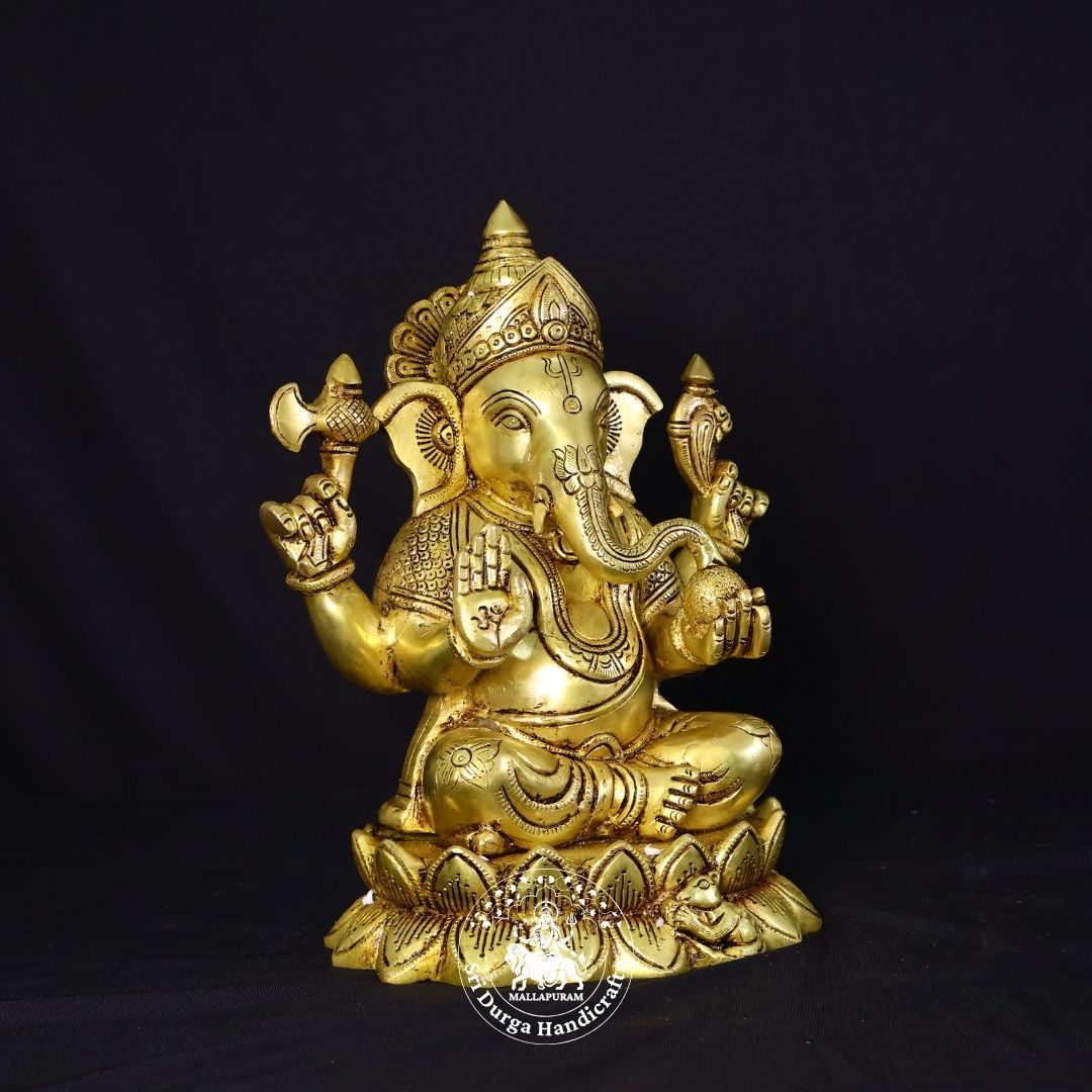 11" Inch Brass Kamal Ganesh Idol