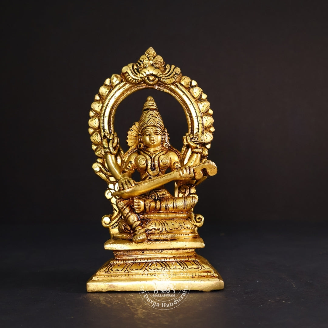 7" Inch Brass Frame Saraswathi