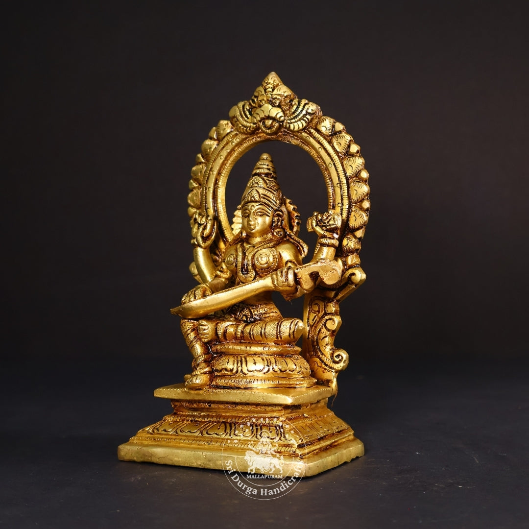 7" Inch Brass Frame Saraswathi