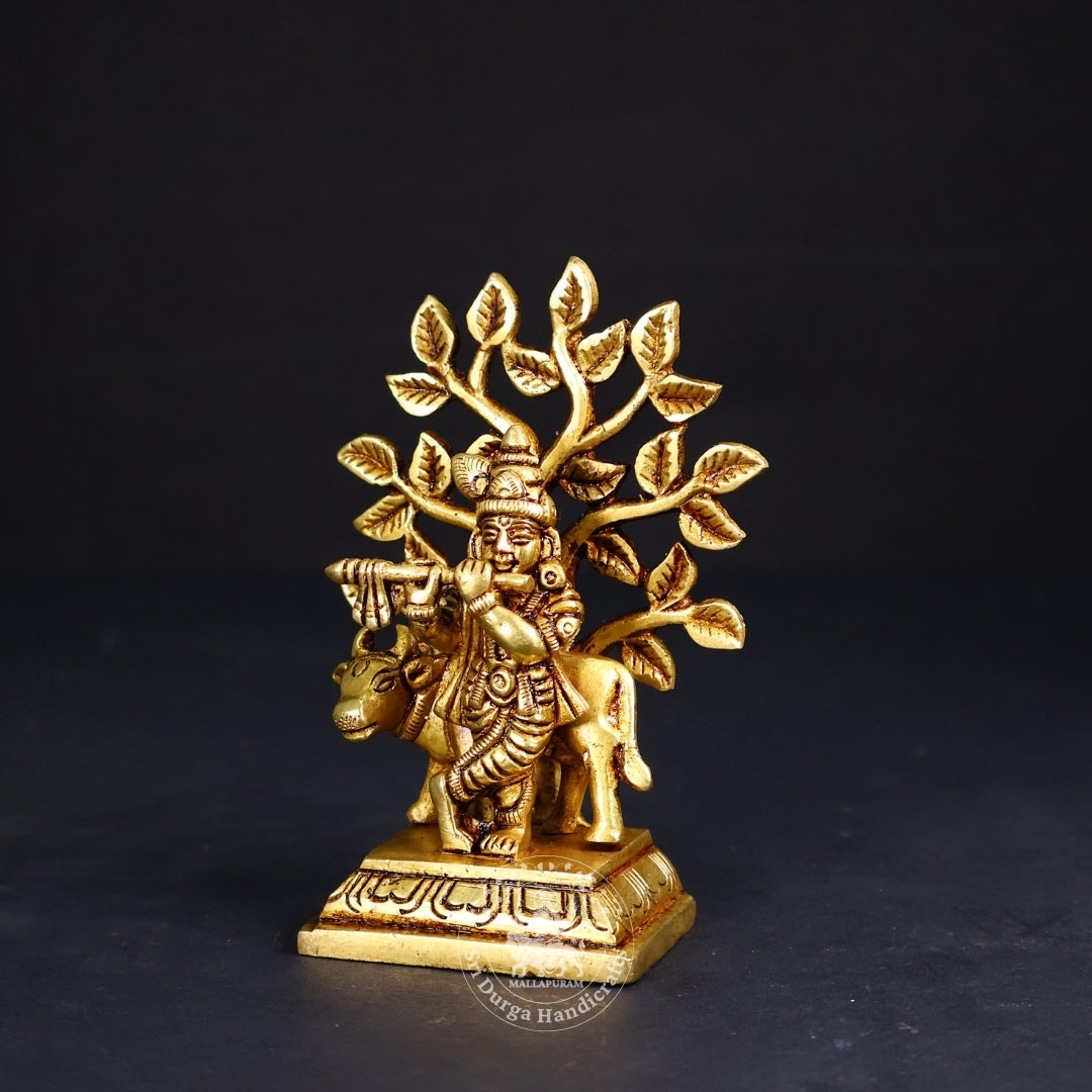 4" Inch Brass Tree Krishnar Idol