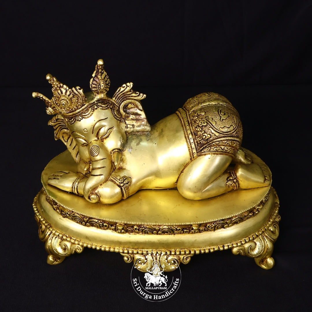 8" Inch Brass Sleeping Ganesh Idol