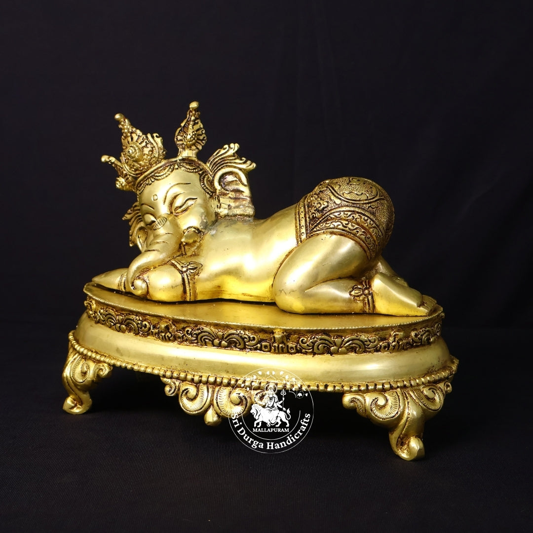 8" Inch Brass Sleeping Ganesh Idol
