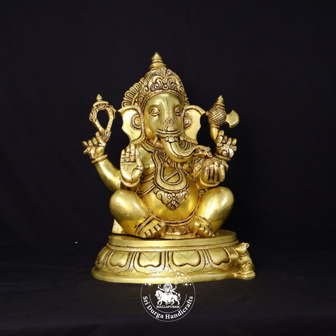 14" Inch Brass Gol Base Ganesh Idol