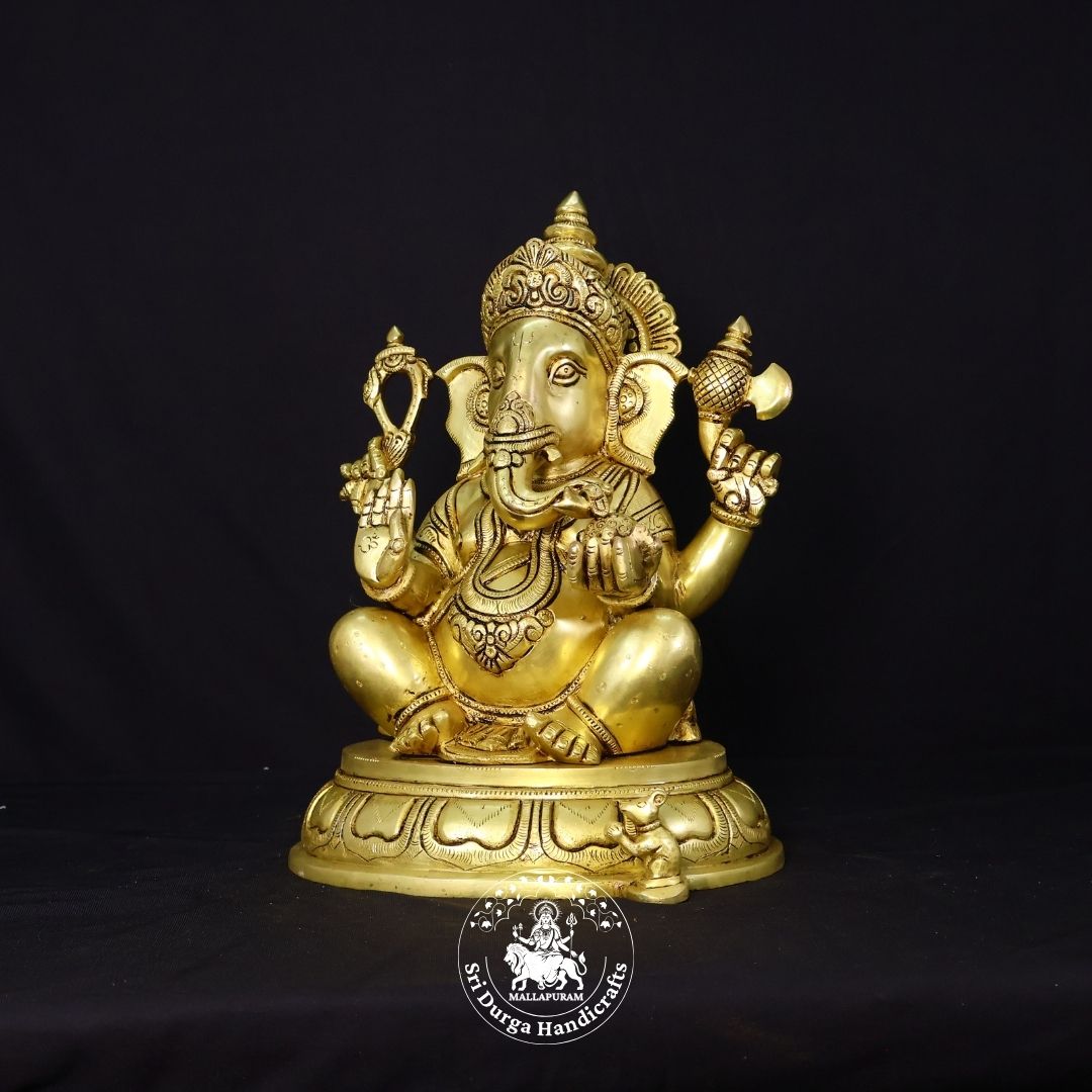 14" Inch Brass Gol Base Ganesh Idol