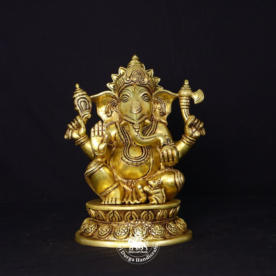9" Inch Brass Gol Base Asta Ganesh Idol