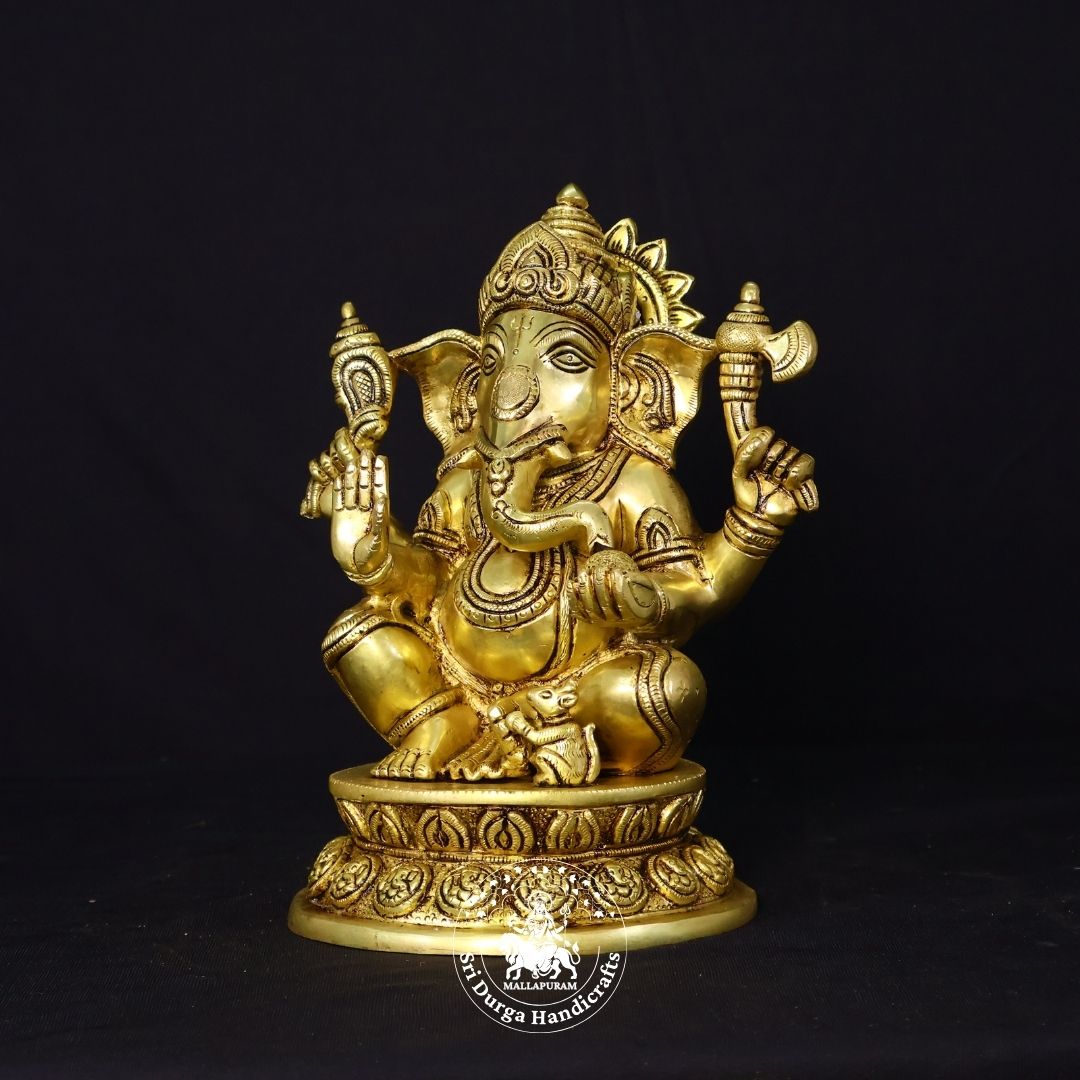9" Inch Brass Gol Base Asta Ganesh Idol