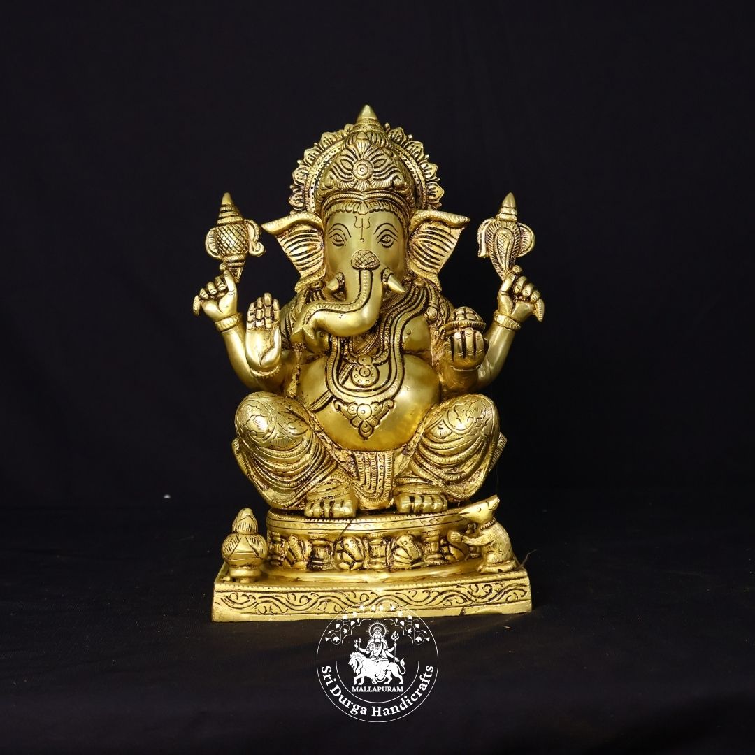 10" Inch Brass Square Asta Base Ganesh Idol