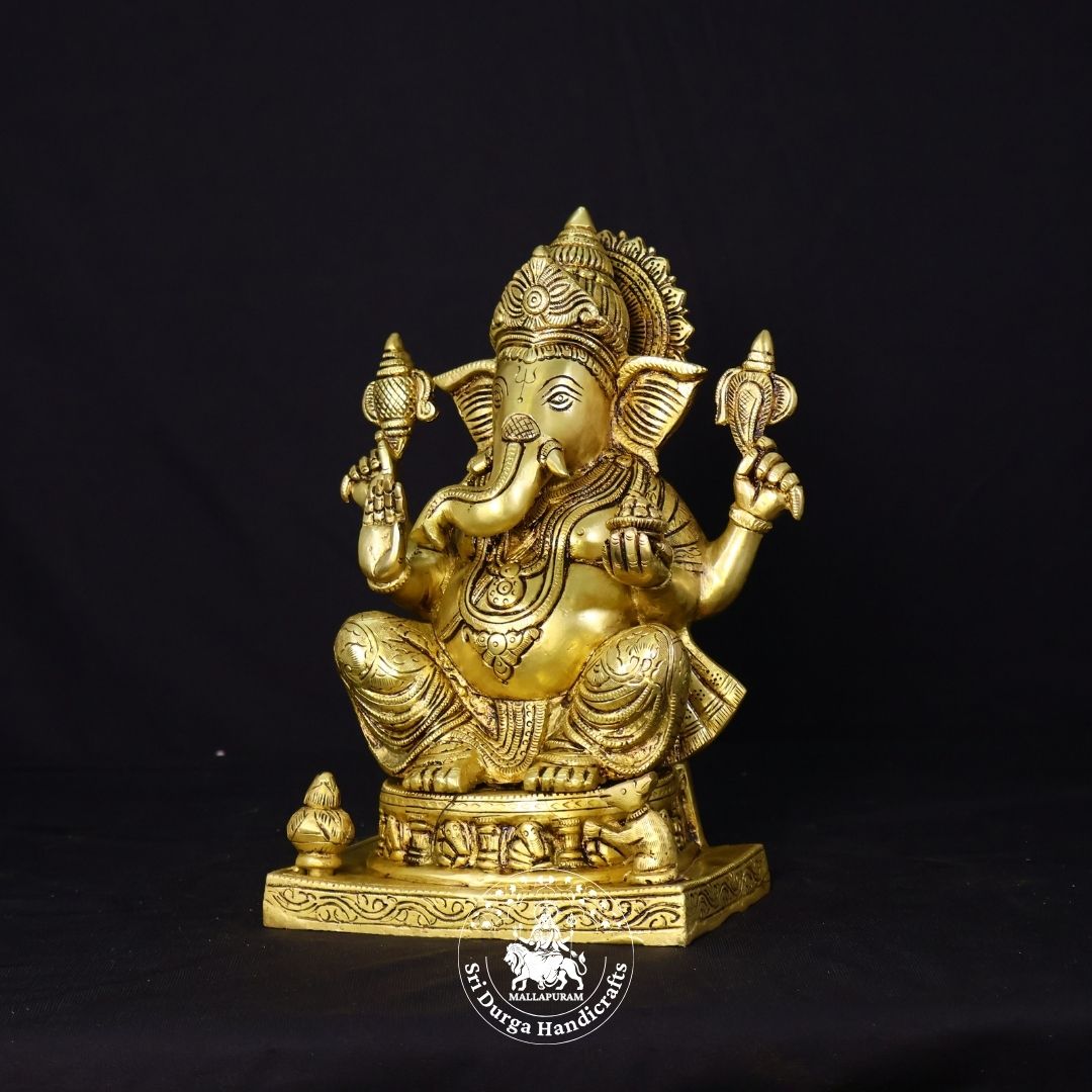 10" Inch Brass Square Asta Base Ganesh Idol