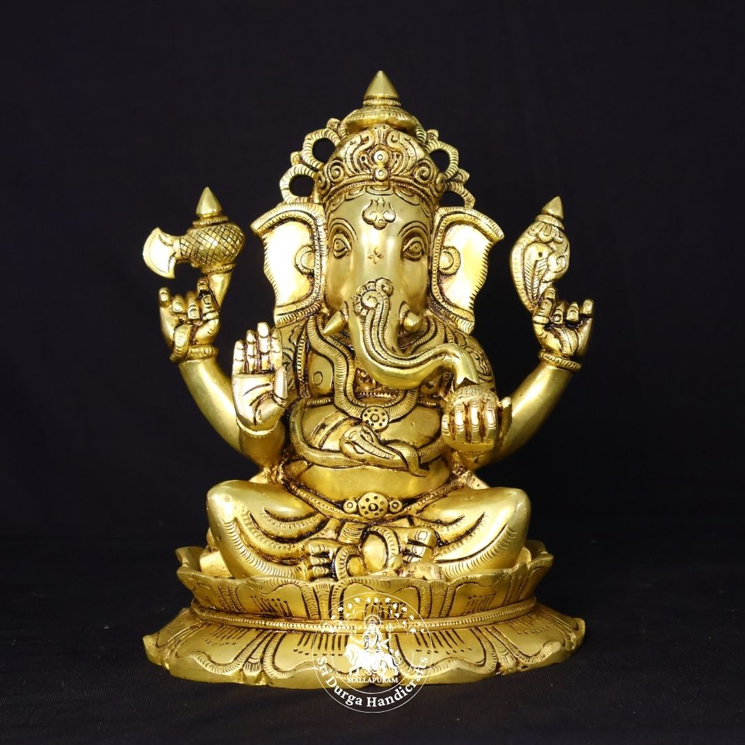 10" Inch Brass Kamal Ganesh Idol