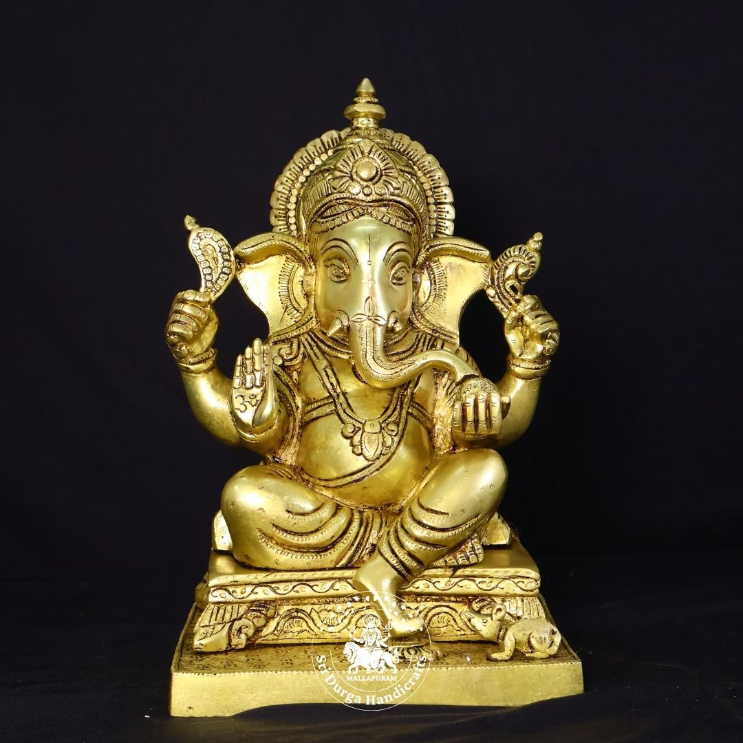 12" Inch Brass Double Choki Ganesh Idol