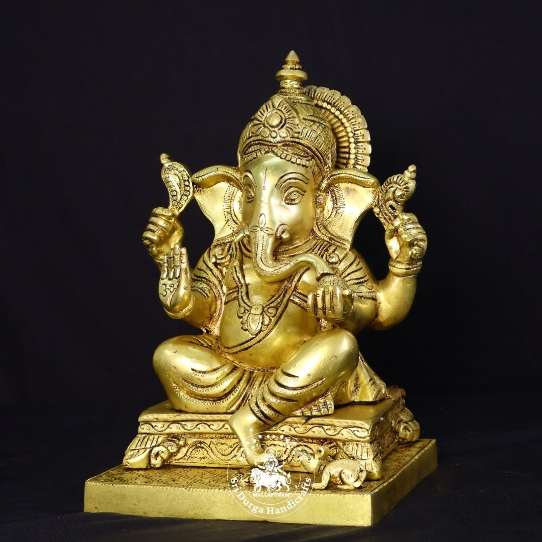 12" Inch Brass Double Choki Ganesh Idol