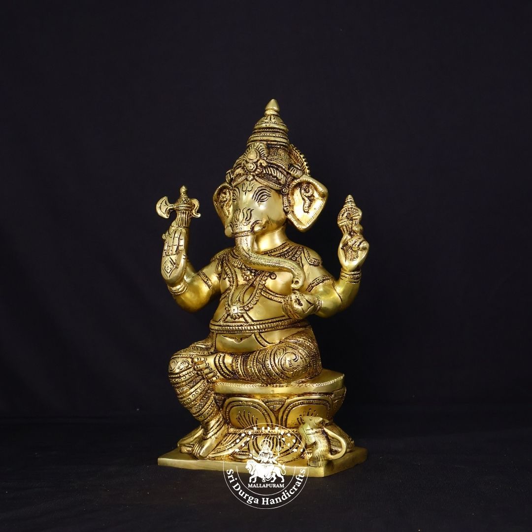 12" Inch Brass Kamal Square Base Ganesh Idol