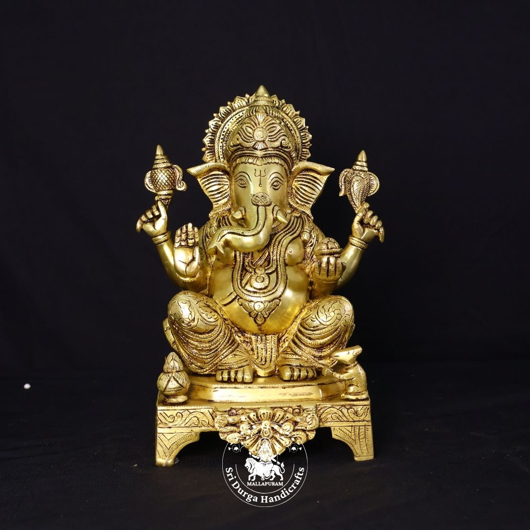 11" Inch Brass Choki Ganesh Idol
