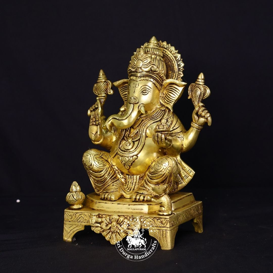 11" Inch Brass Choki Ganesh Idol
