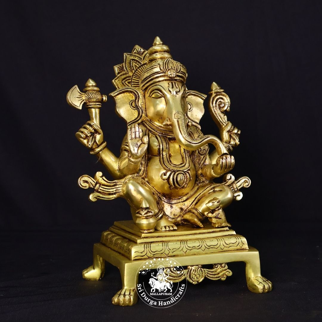 10" Inch Brass Choki Ganesh Idol