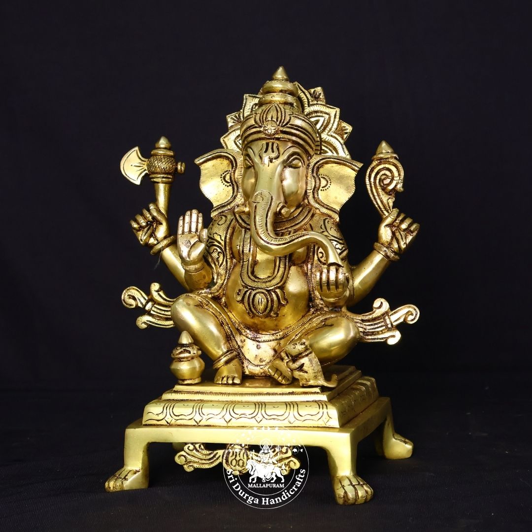 10" Inch Brass Choki Ganesh Idol