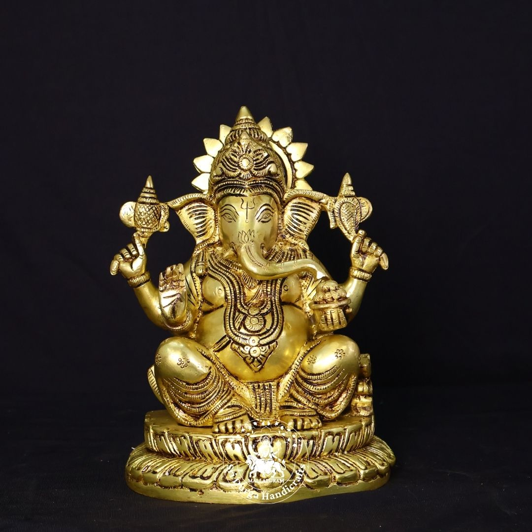 9" Inch Brass D Base Ganesh Idol