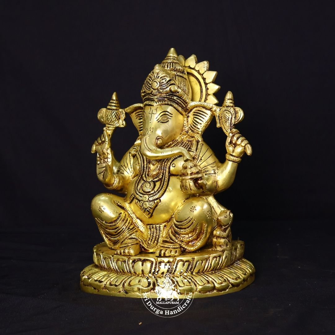 9" Inch Brass D Base Ganesh Idol