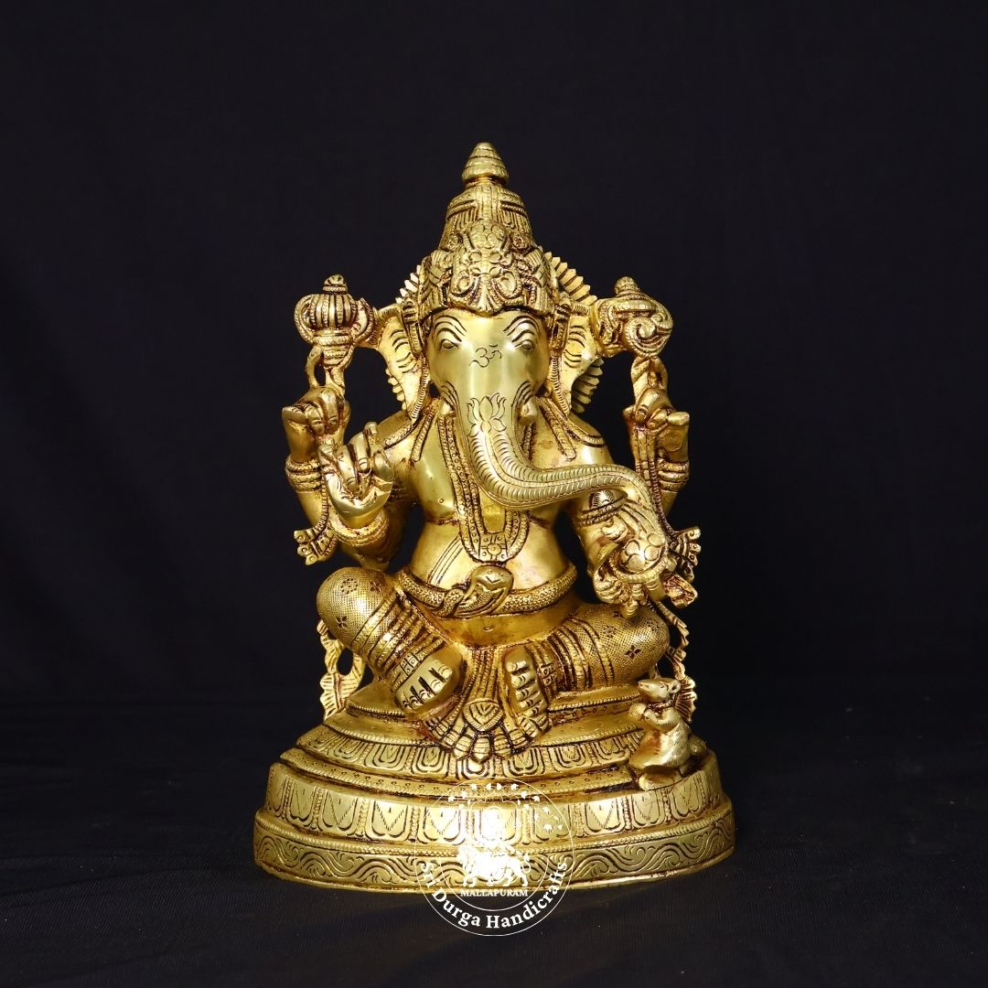11" Inch Brass Gol Base Ganesh Idol