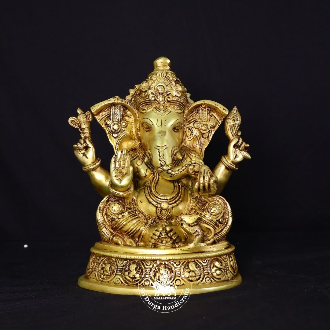 12" Inch Brass Pagdri Ganesh Idol
