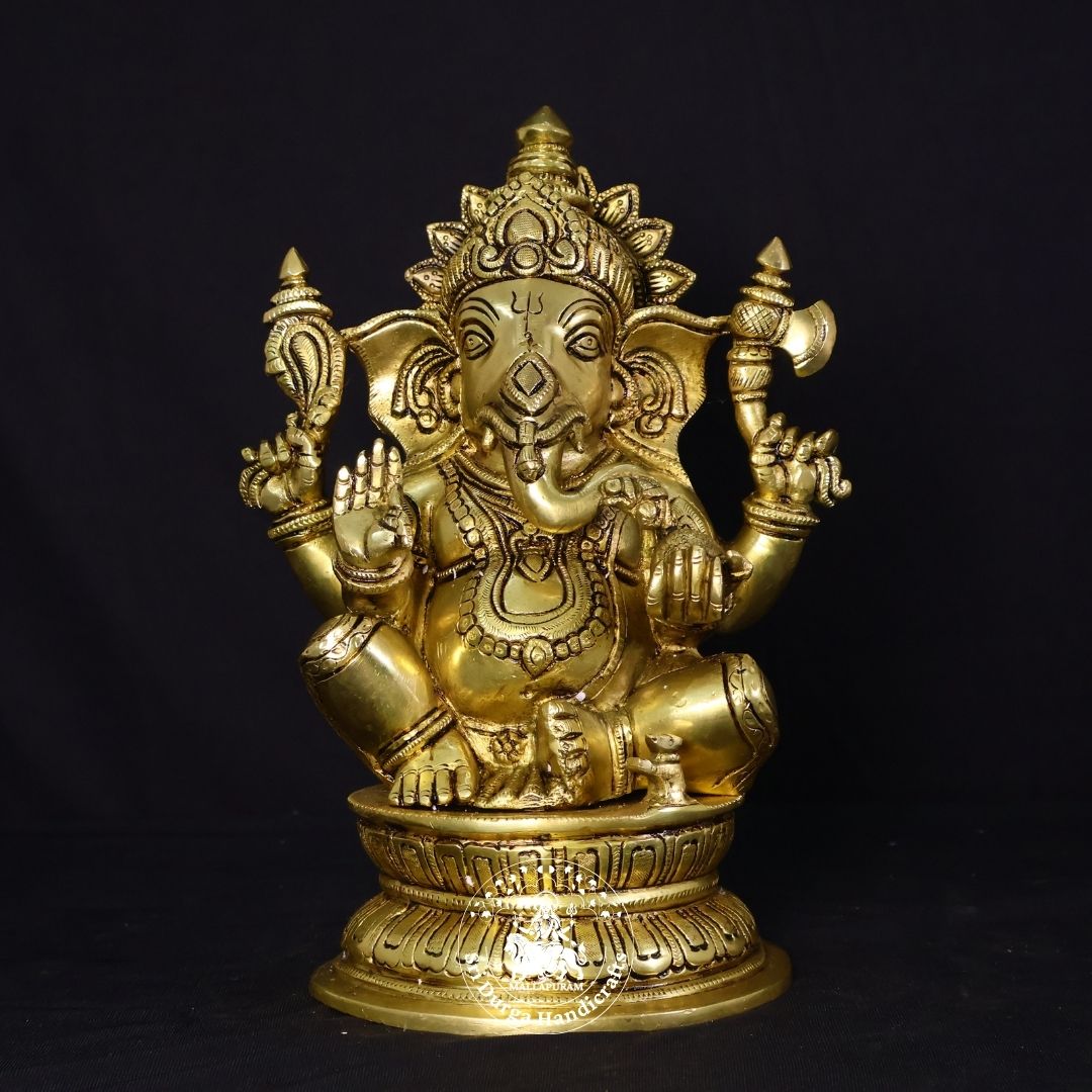 12" Inch Gol Base Ganesh Brass Idol