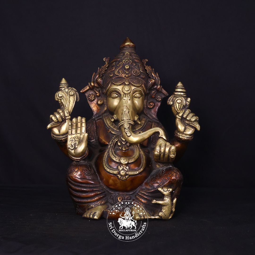 12" Inch Brass Colour Ganesh Idol