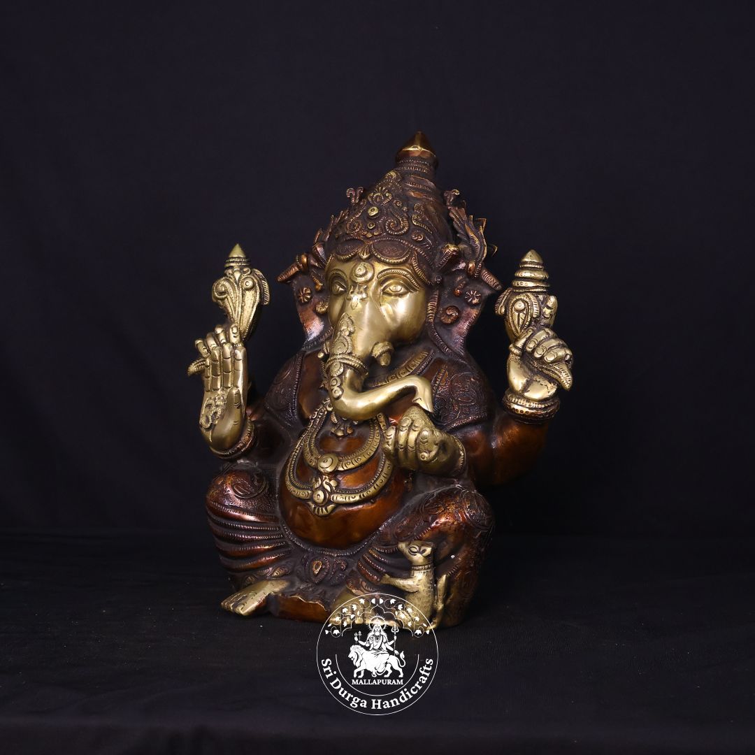 12" Inch Brass Colour Ganesh Idol