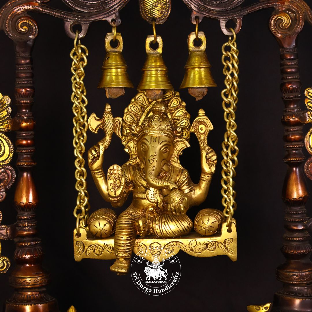 18" Inch Brass Colour Unjal Ganesh Idol