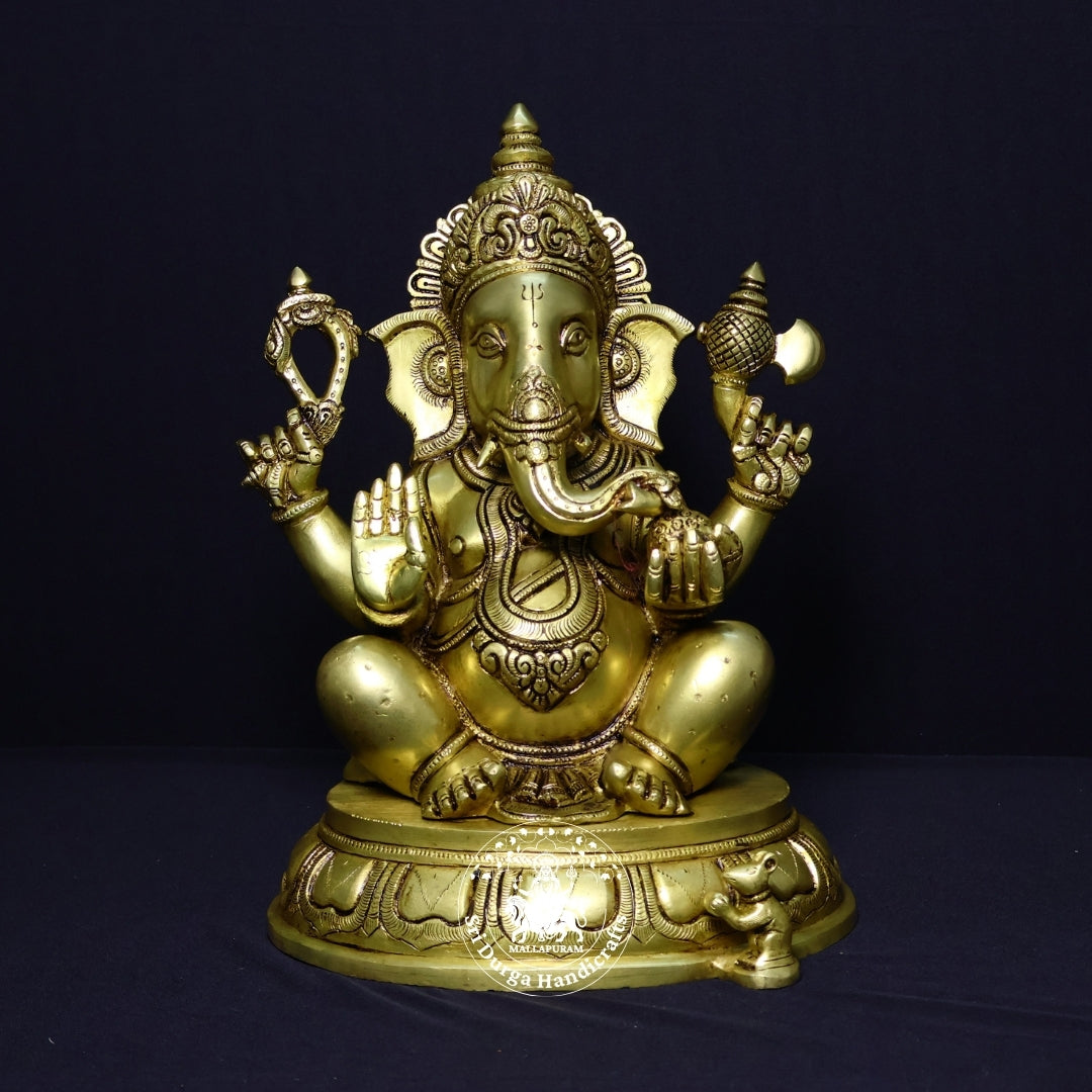 13" Inch Brass Gol Base Choki Ganesh Idol