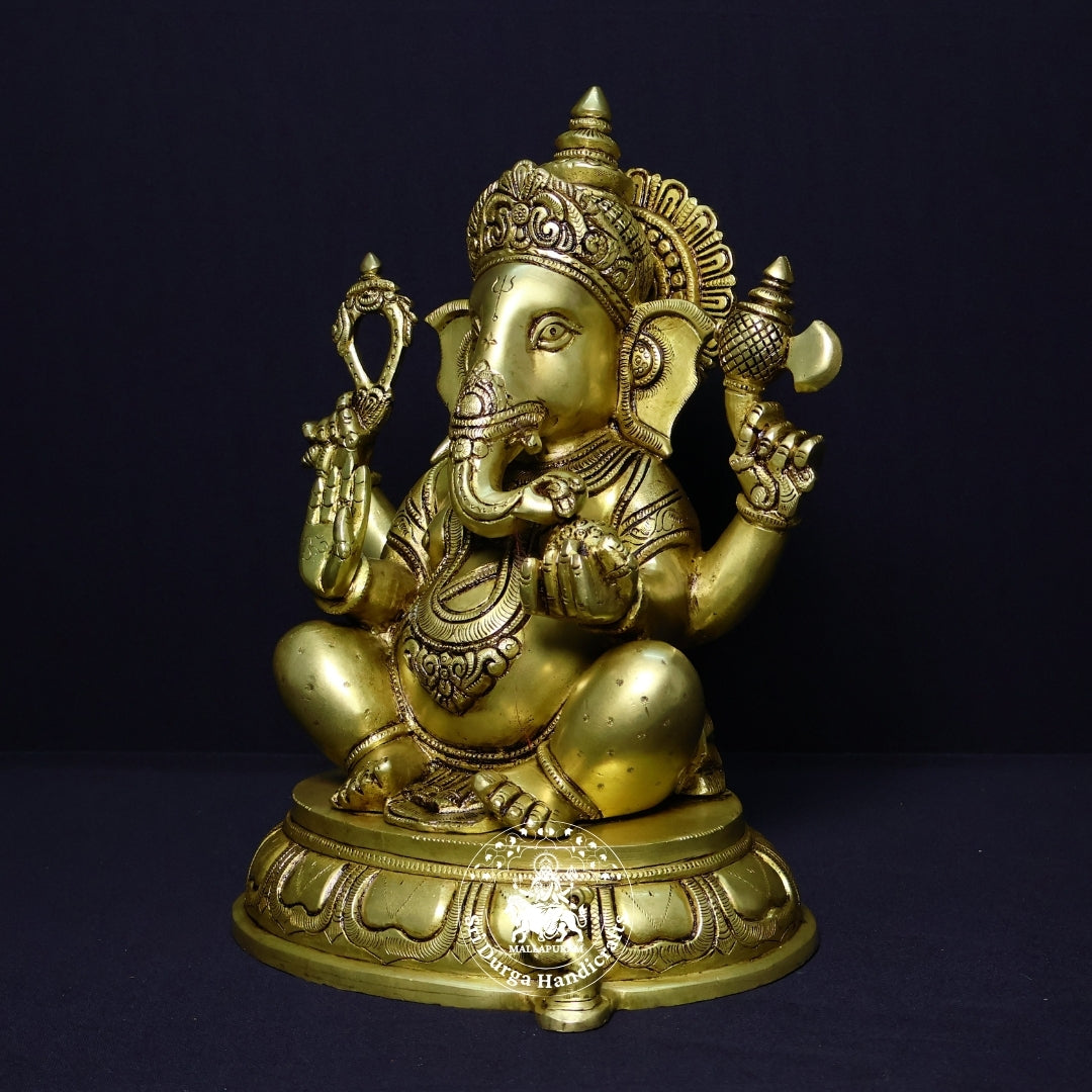 13" Inch Brass Gol Base Choki Ganesh Idol