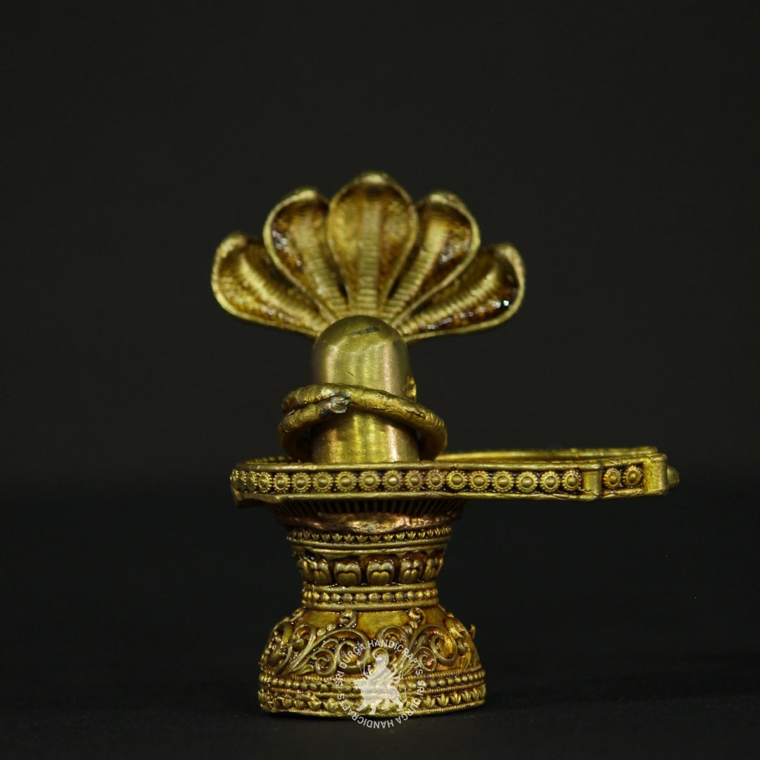 3" inch Brass Shivalingam with Serpent Aura