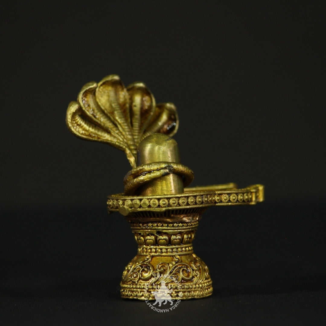 3" inch Brass Shivalingam with Serpent Aura