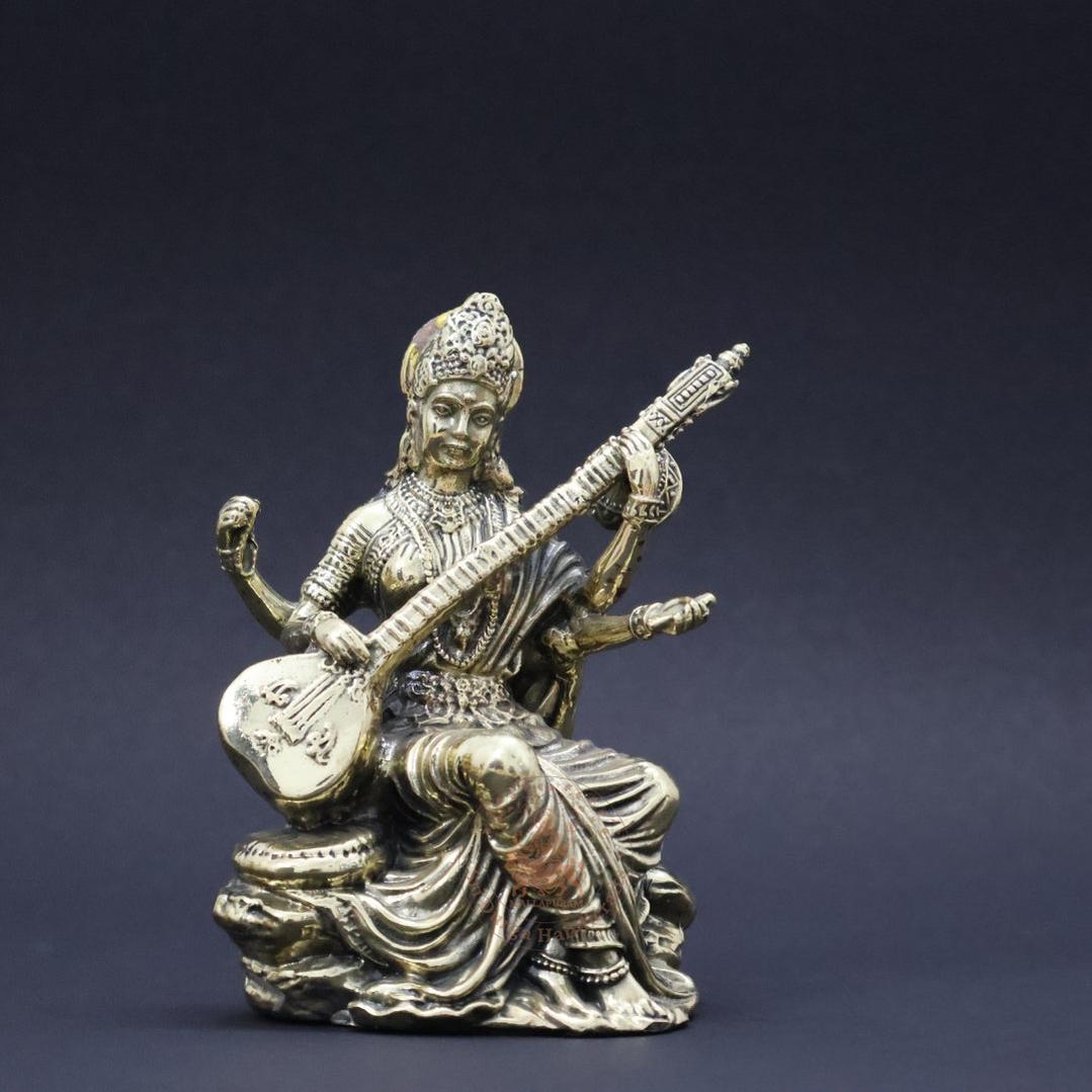 5" Inch Brass Saraswathi Antique