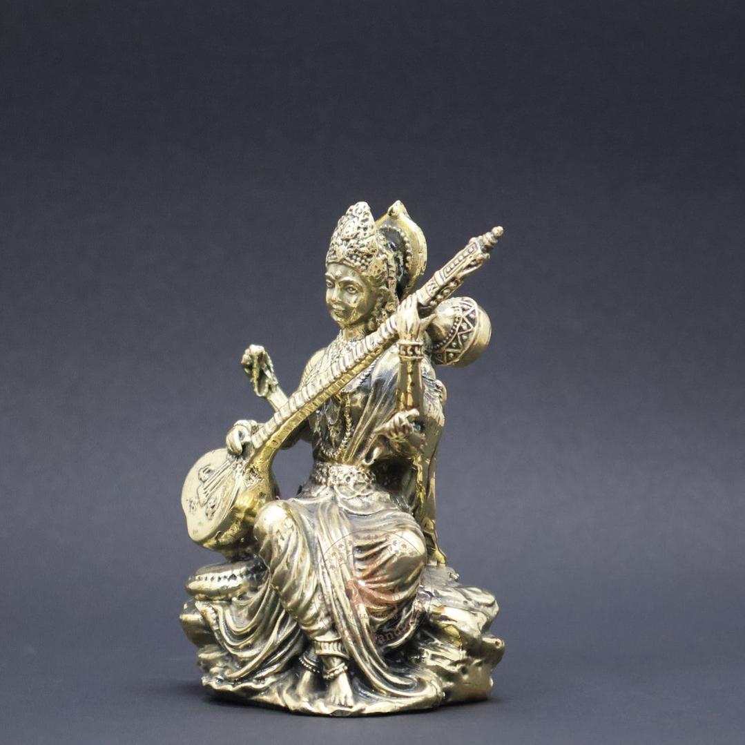 5" Inch Brass Saraswathi Antique
