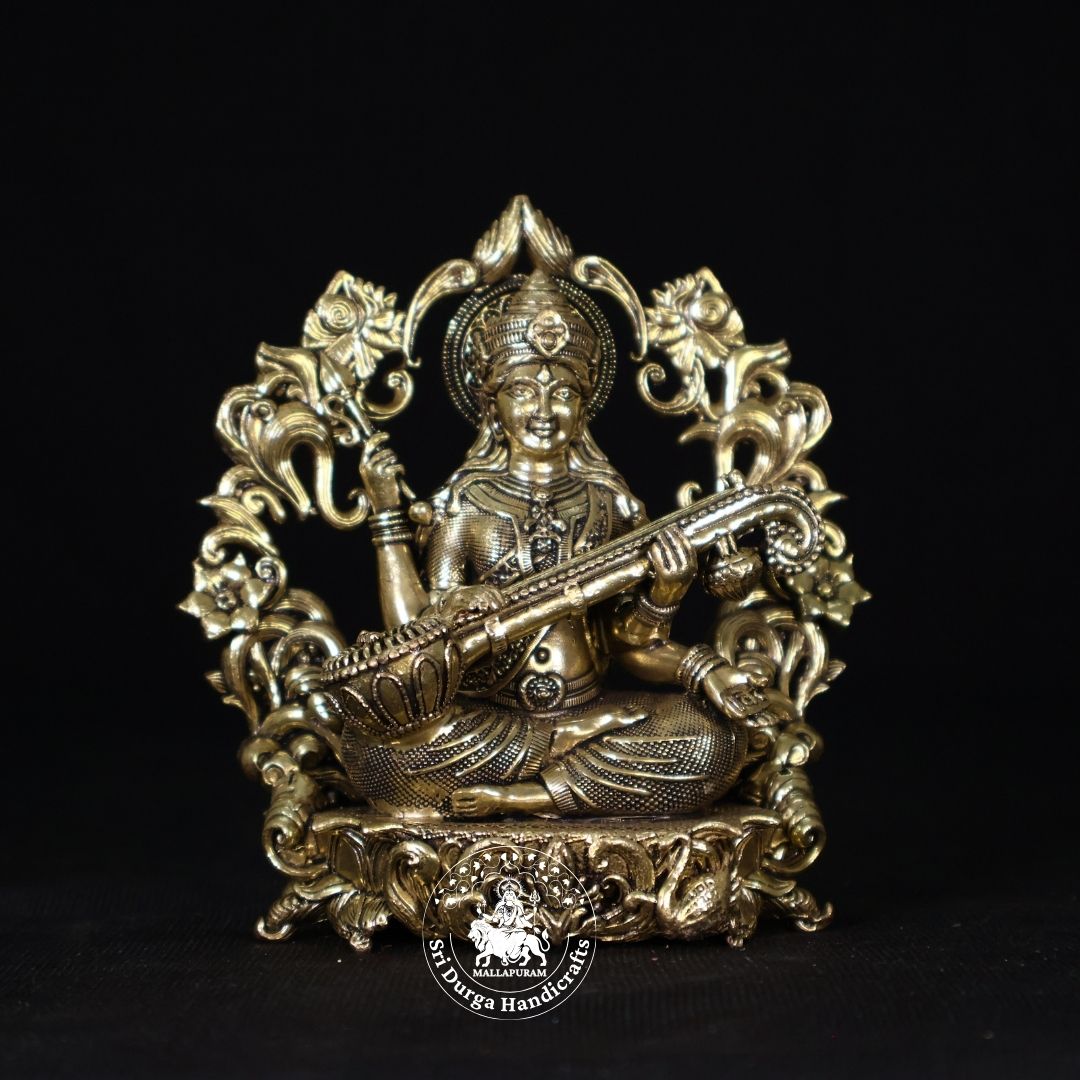 4" Inch Brass Simmasanam Saraswathi Idol