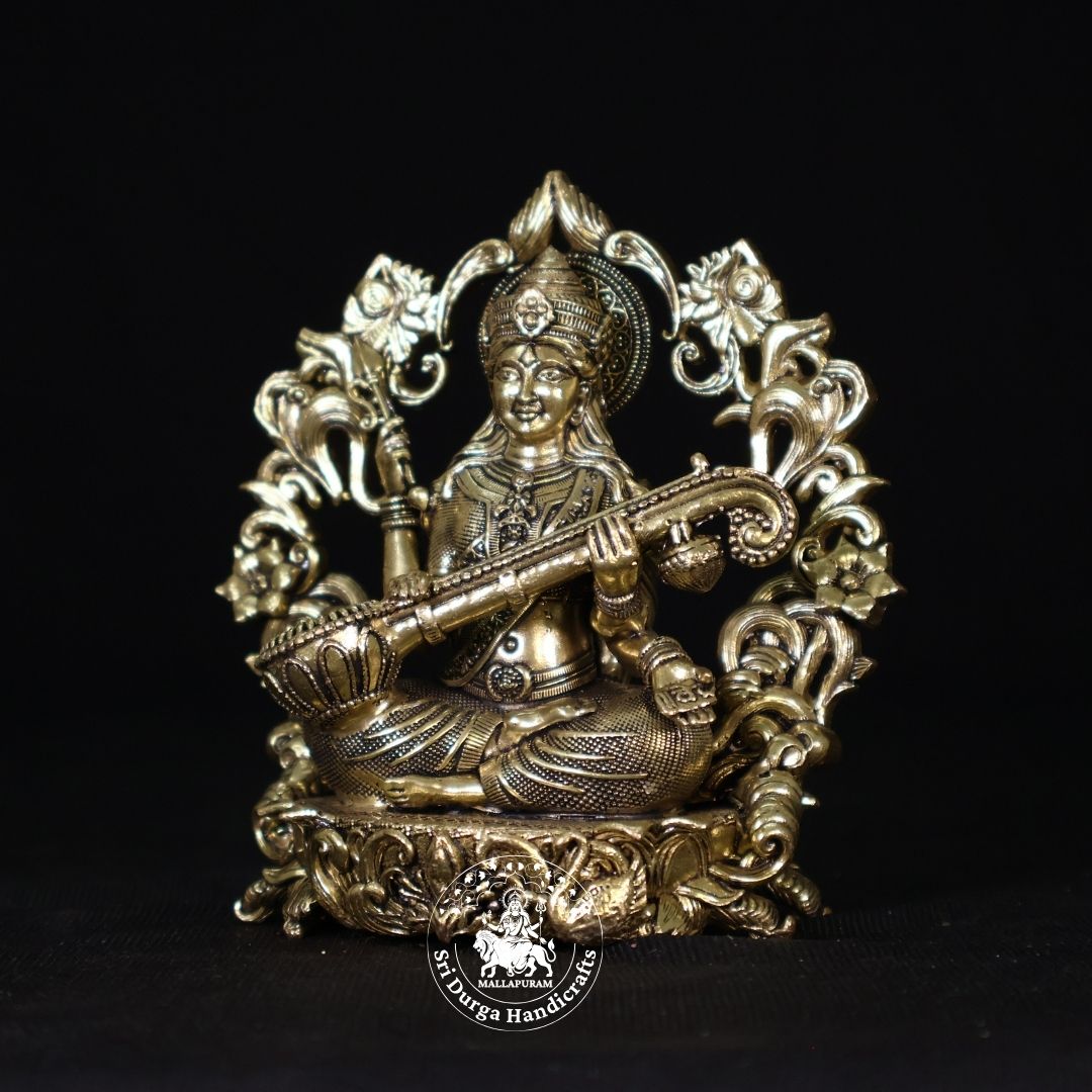 4" Inch Brass Simmasanam Saraswathi Idol