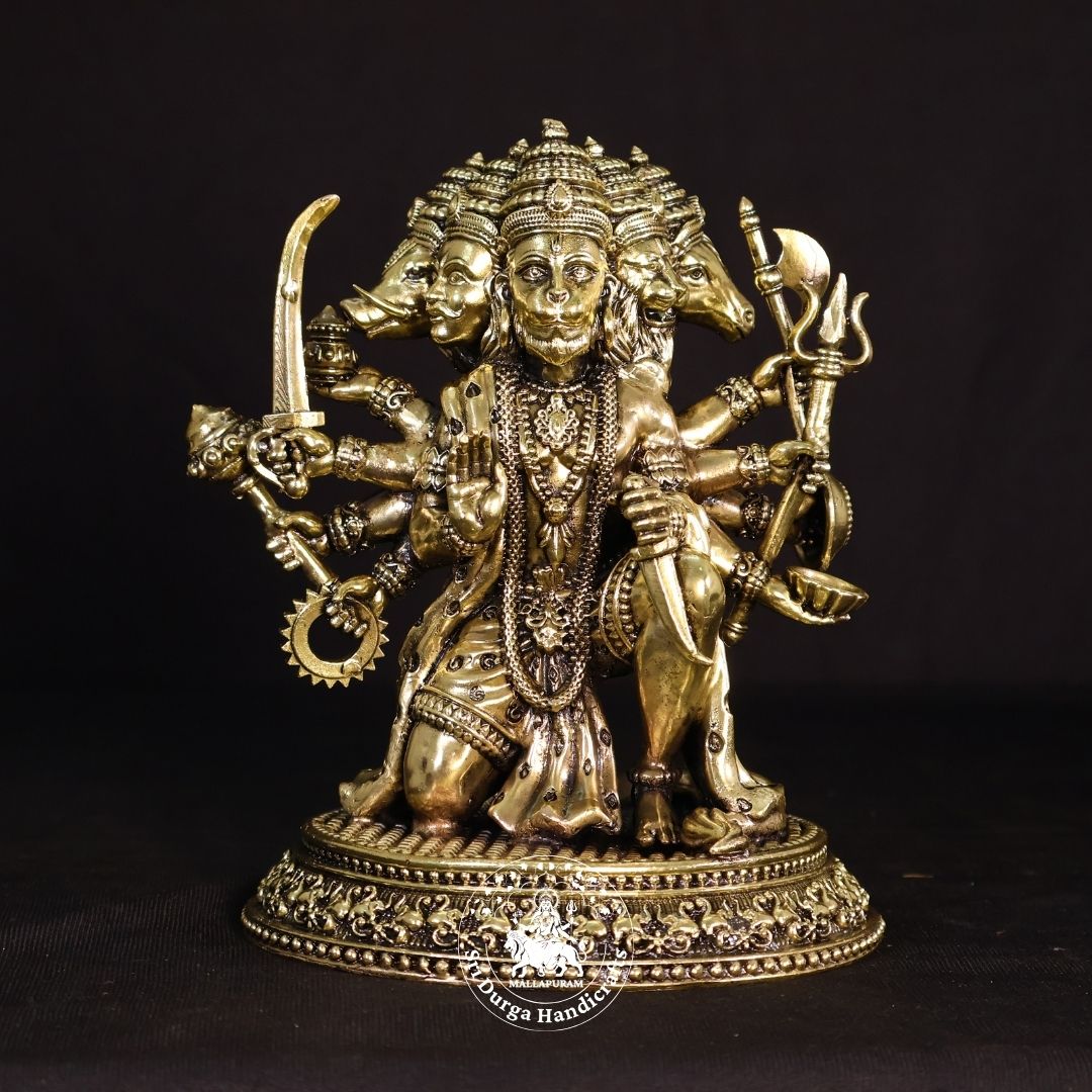 7" Inch Brass Five Face Hanuman Sitting Idol