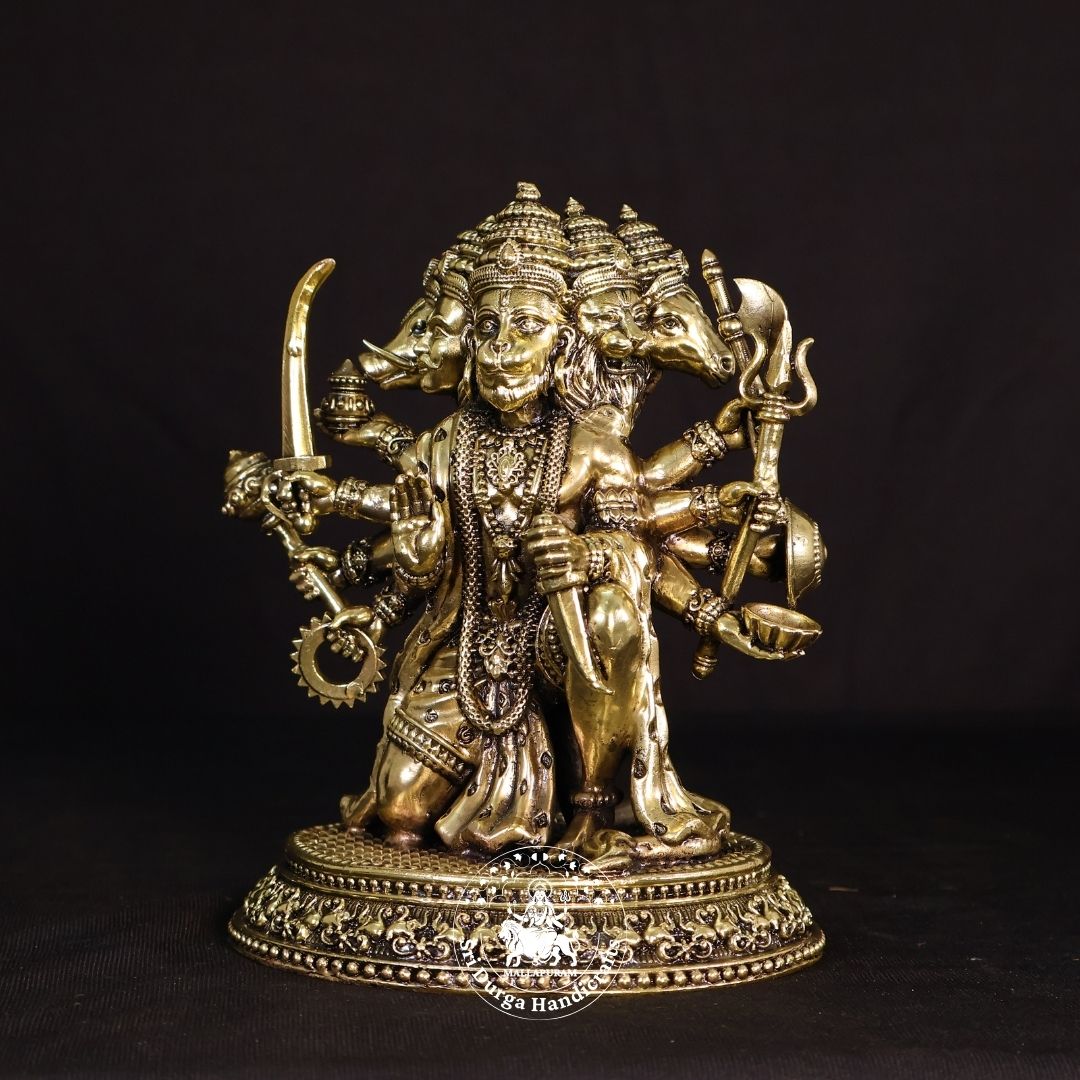 7" Inch Brass Five Face Hanuman Sitting Idol