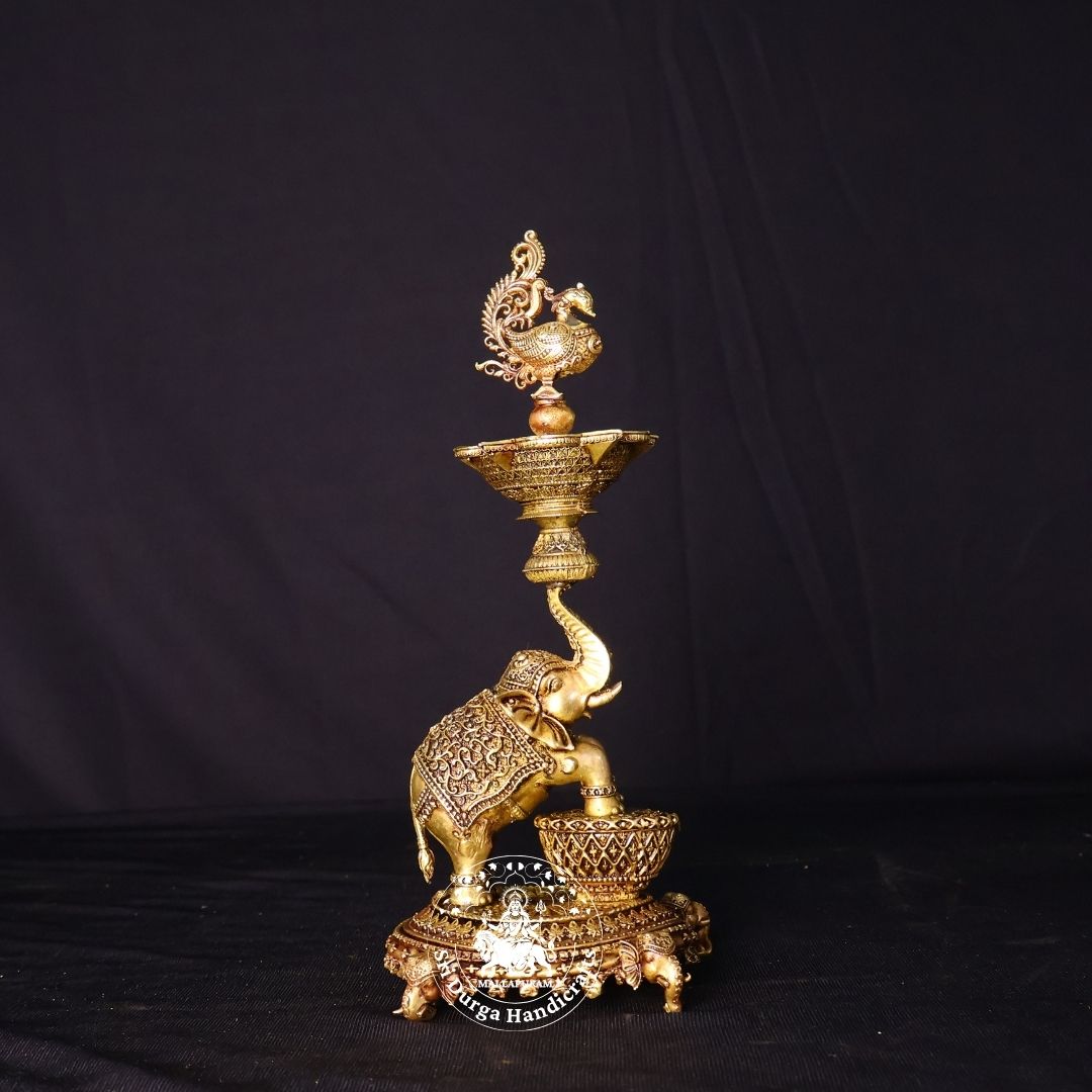 8" Inch Brass Elephant Annam Lamp