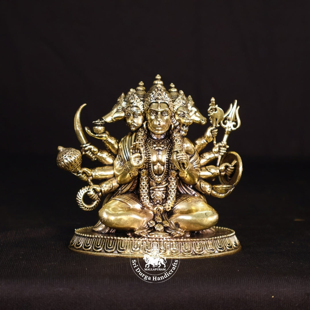 4" Inch Brass Five Face Hanuman Sitting Idol